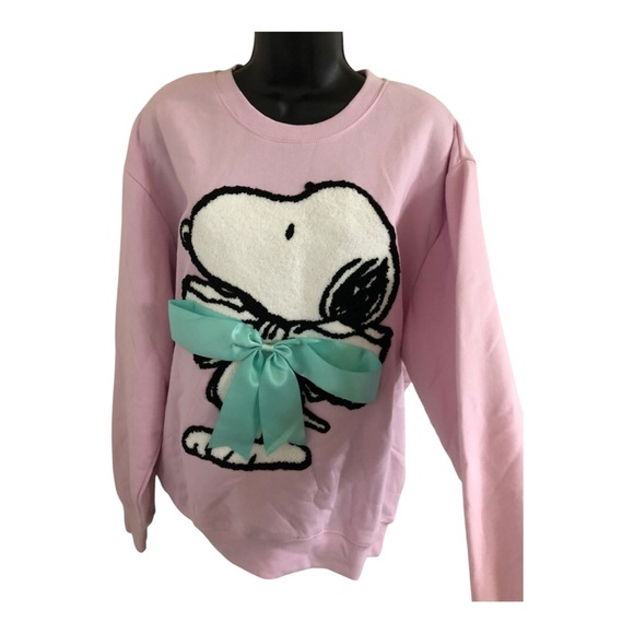 Peanuts Snoopy with oversized blue satin bow pink sweatshirt size large new - Picture 11 of 15